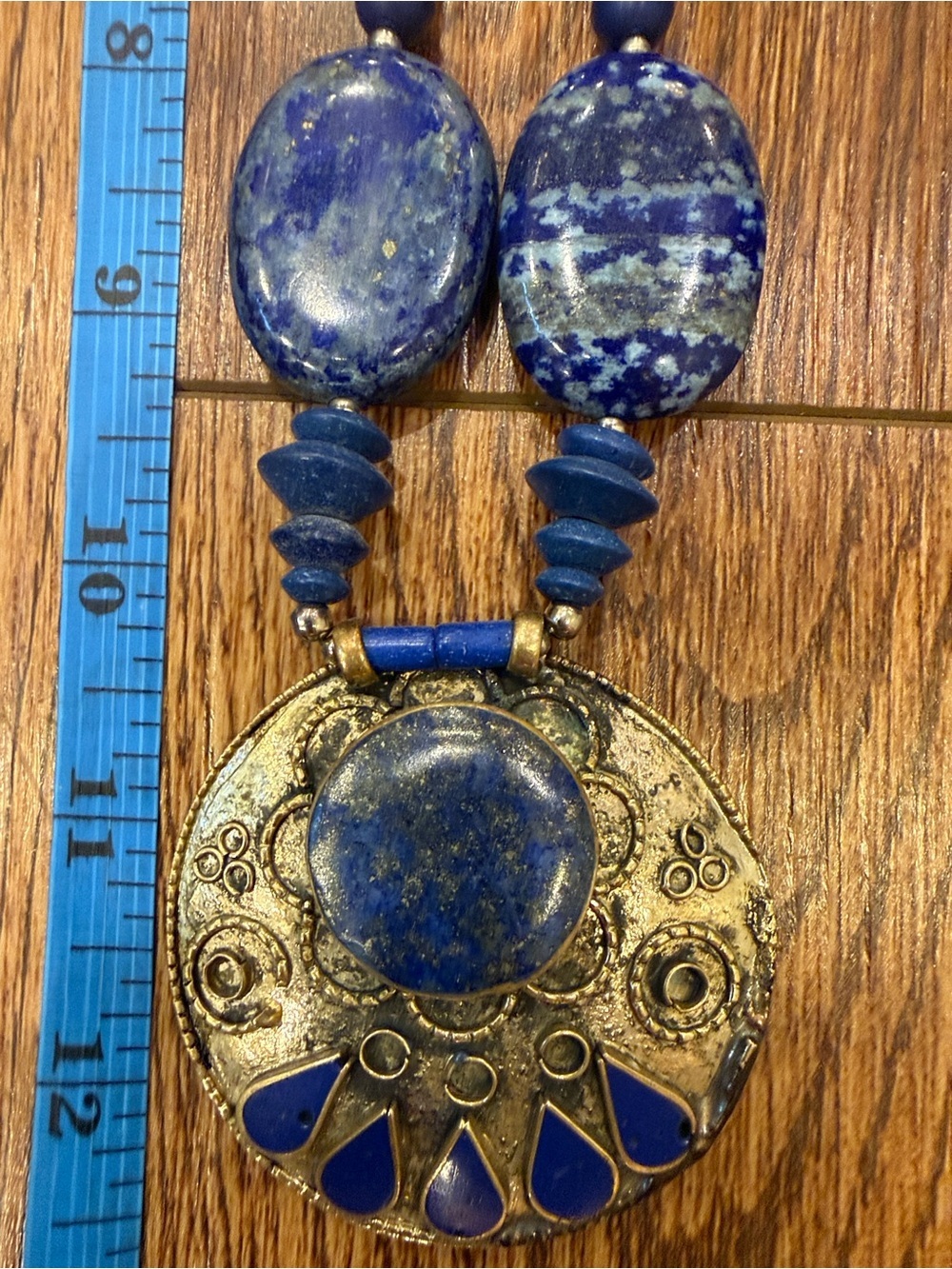 Boho Lapis and Silver Tone Statement Necklace - Blue - Picture 5 of 8